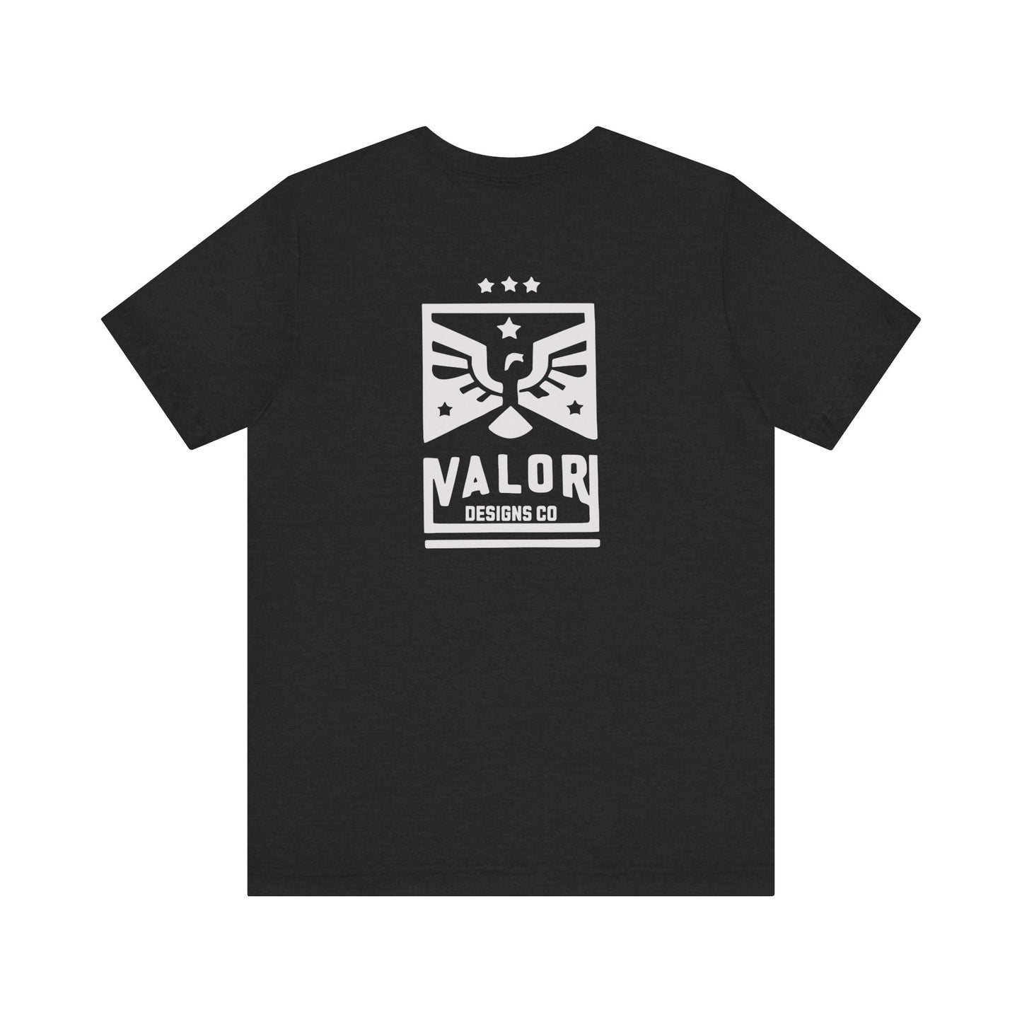 Valor Designs Co silver logo on Front/Back Unisex Jersey Short Sleeve Tee