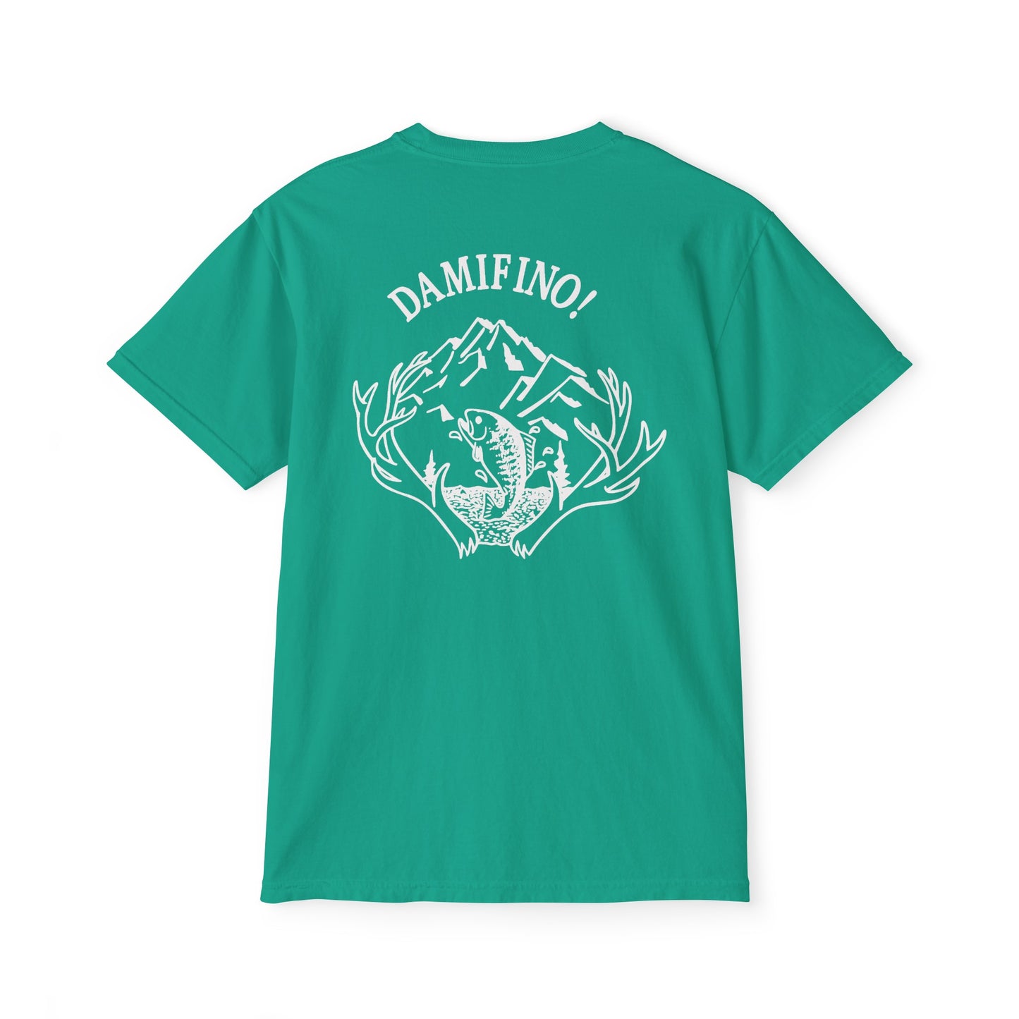 DAMIFINO! White Logo Unisex Garment-Dyed Pocket T-Shirt