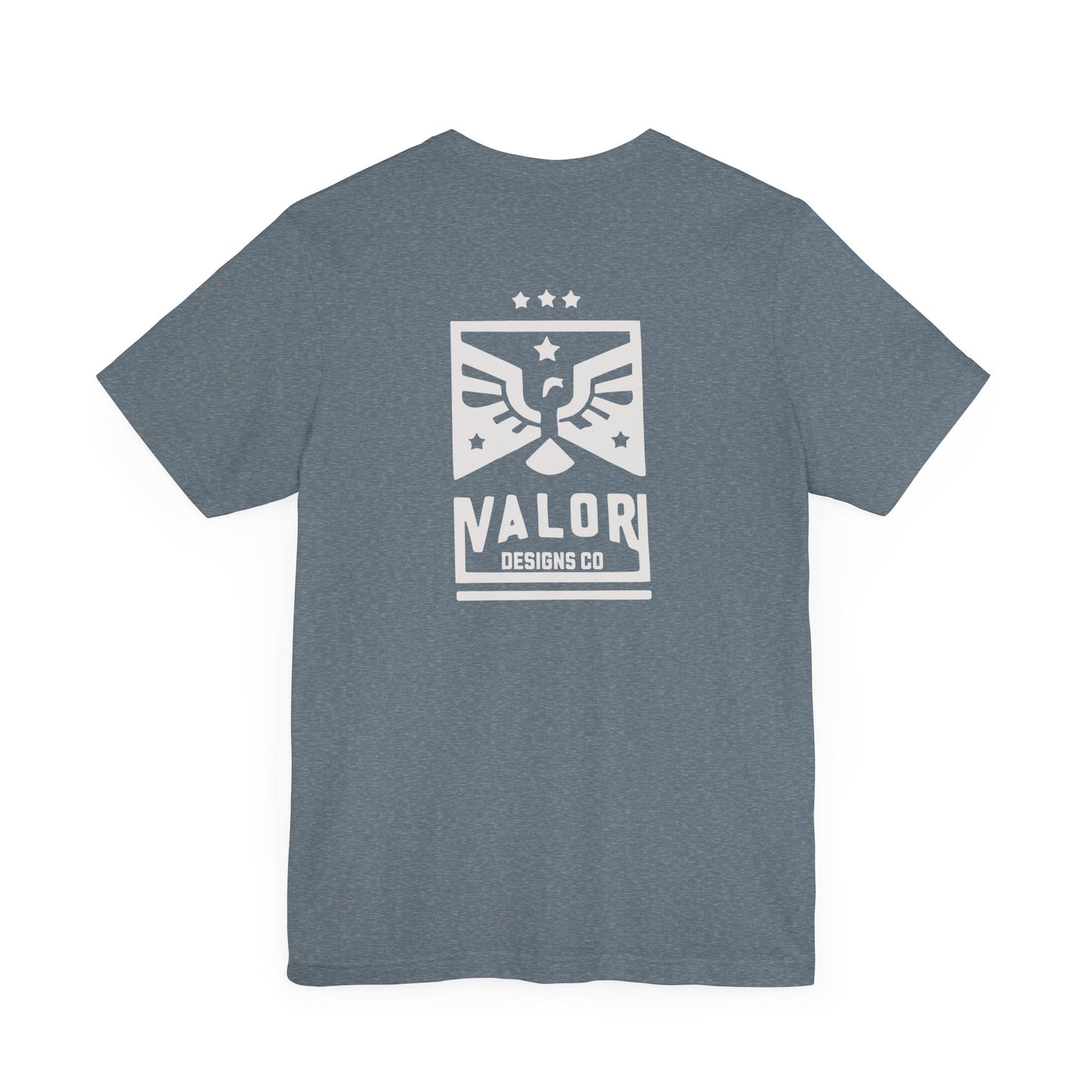 Valor Designs Co silver logo on Front/Back Unisex Jersey Short Sleeve Tee