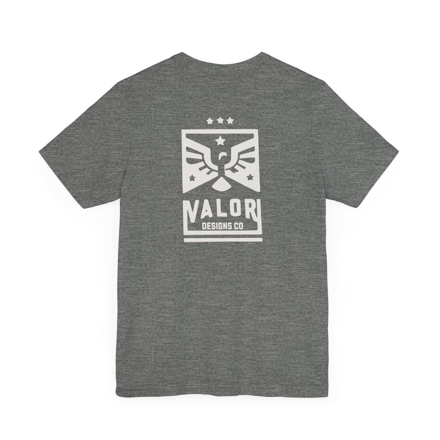 Valor Designs Co silver logo on Front/Back Unisex Jersey Short Sleeve Tee