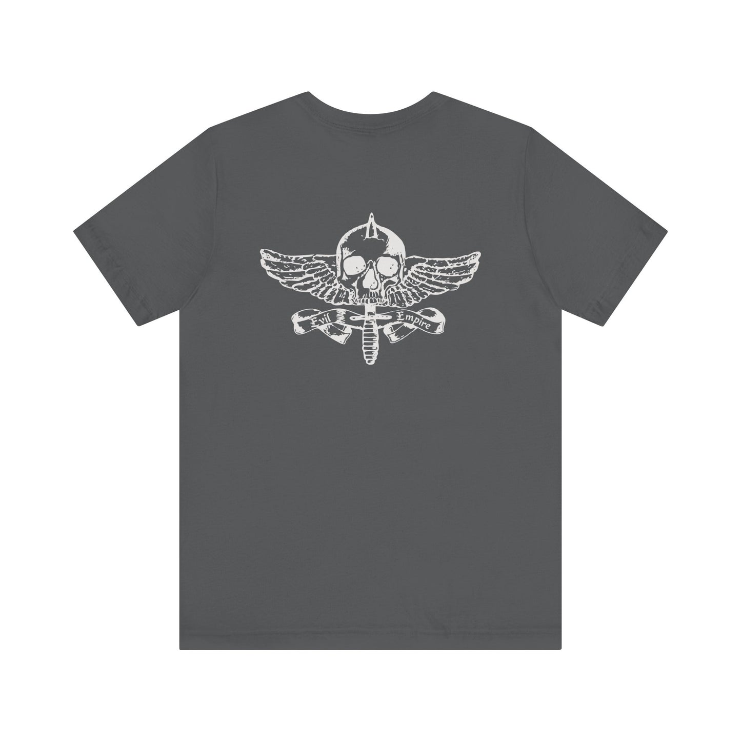 Evil Empire silver EE logo on front Unisex Jersey Short Sleeve Tee