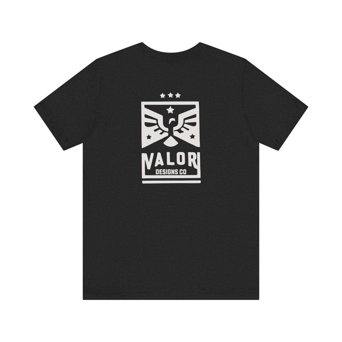 Valor Designs Co silver logo on Front/Back Unisex Jersey Short Sleeve Tee