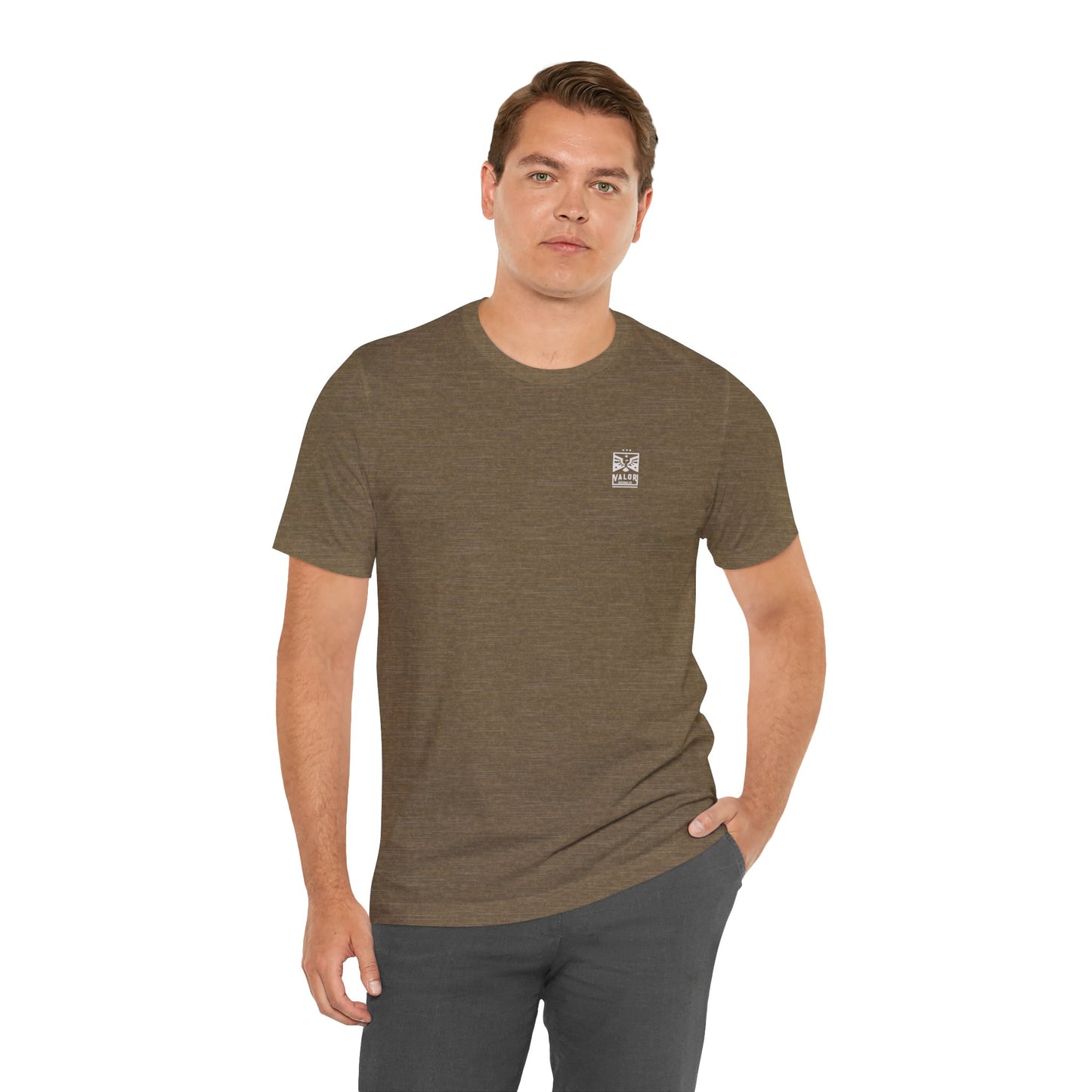 Valor Designs Co silver logo on Front/Back Unisex Jersey Short Sleeve Tee