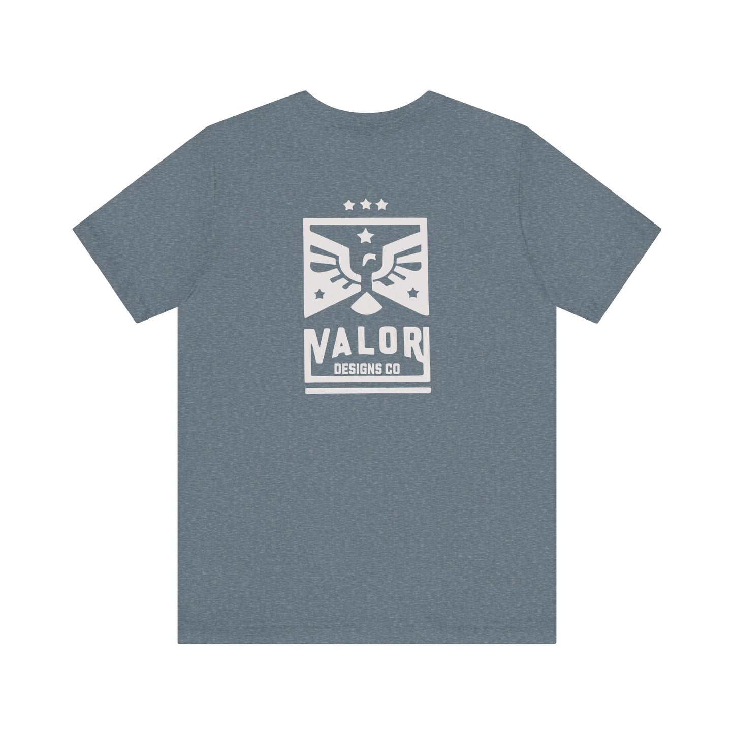 Valor Designs Co silver logo on Front/Back Unisex Jersey Short Sleeve Tee