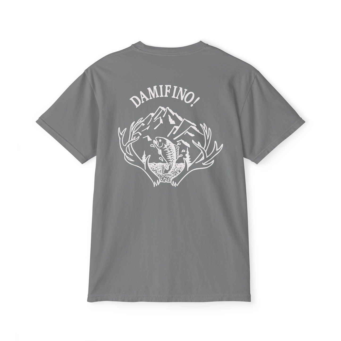 DAMIFINO! White Logo Unisex Garment-Dyed Pocket T-Shirt