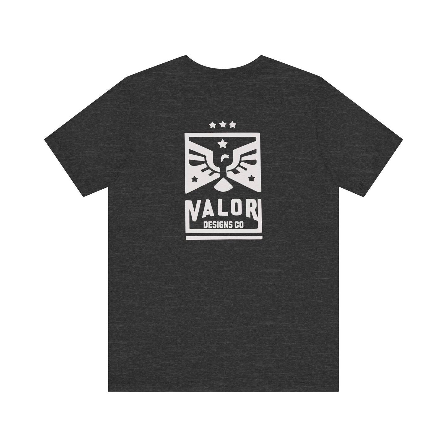 Valor Designs Co silver logo on Front/Back Unisex Jersey Short Sleeve Tee