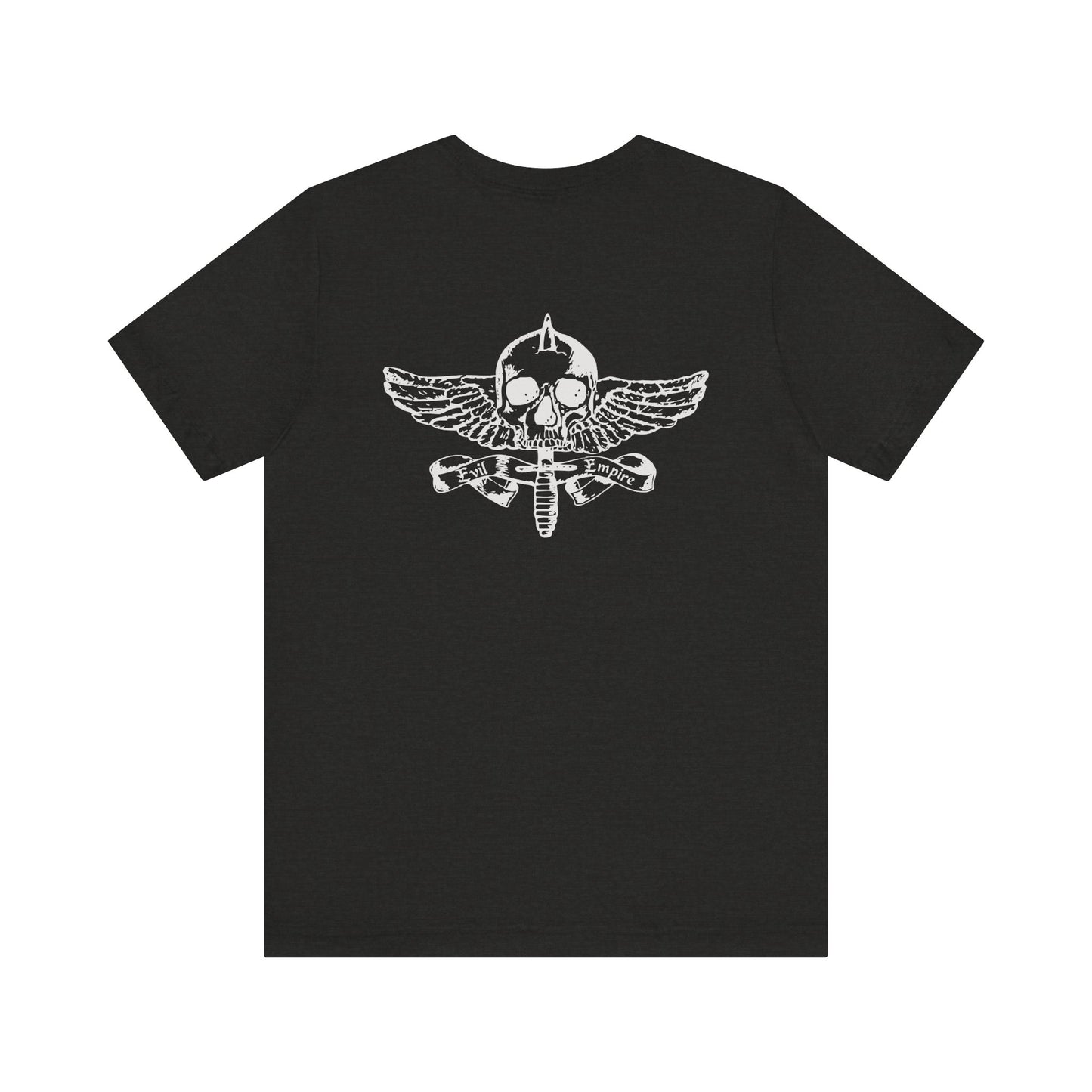 Evil Empire silver EE logo on front Unisex Jersey Short Sleeve Tee