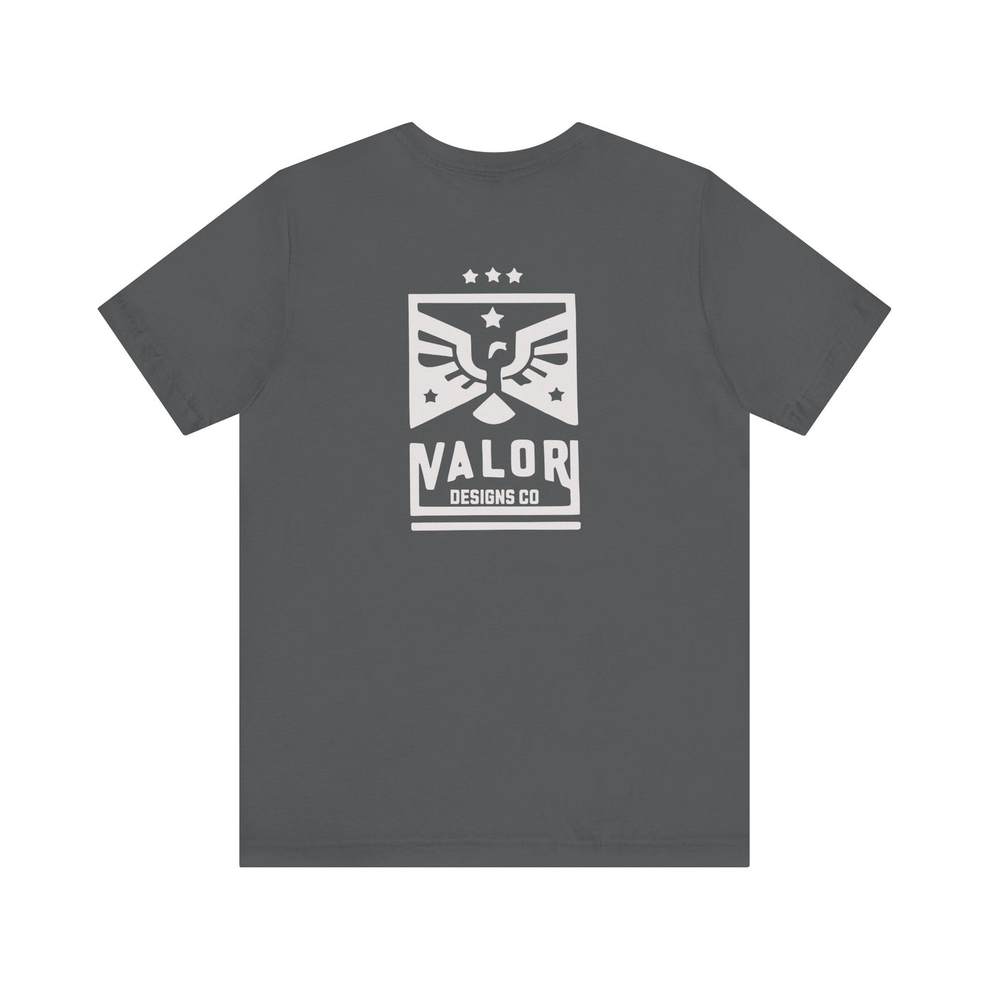 Valor Designs Co silver logo on Front/Back Unisex Jersey Short Sleeve Tee