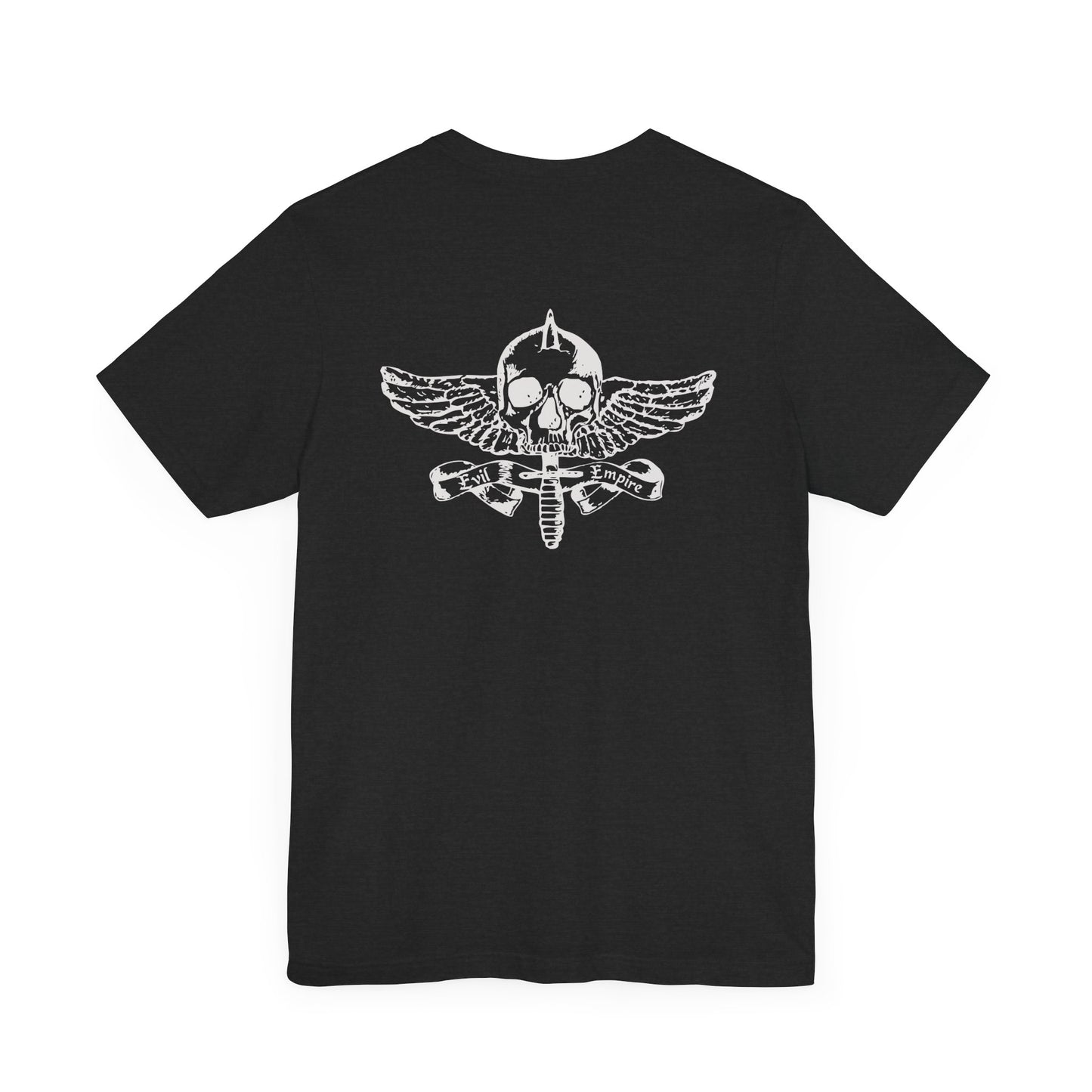 Evil Empire silver EE logo on front Unisex Jersey Short Sleeve Tee