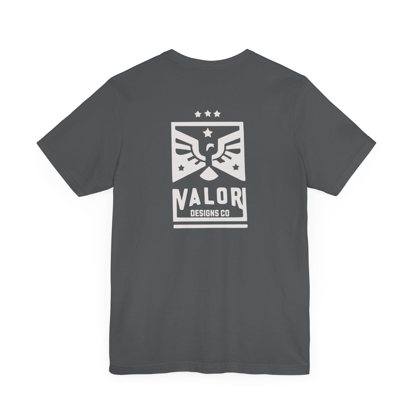 Valor Designs Co silver logo on Front/Back Unisex Jersey Short Sleeve Tee