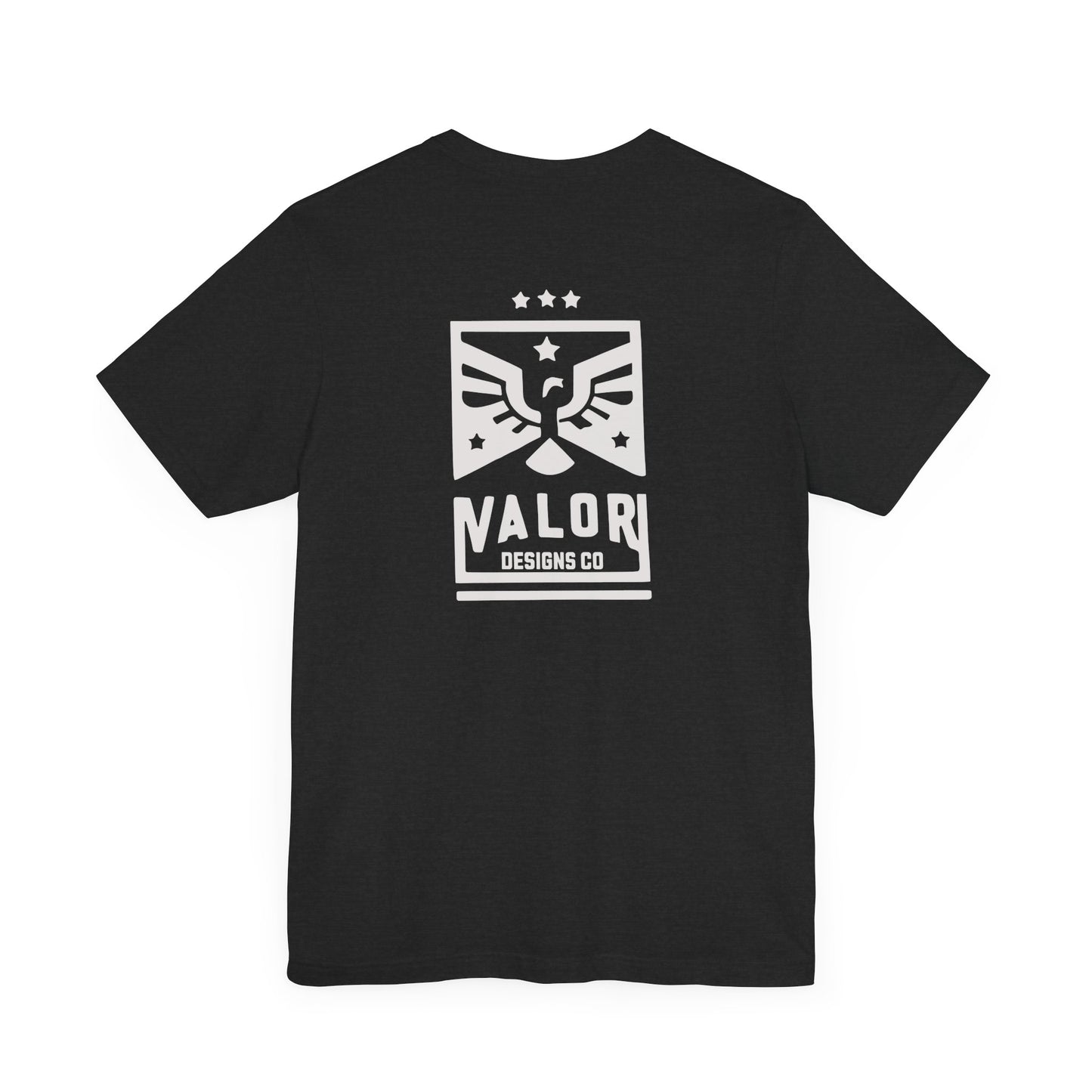 Valor Designs Co silver logo on Front/Back Unisex Jersey Short Sleeve Tee