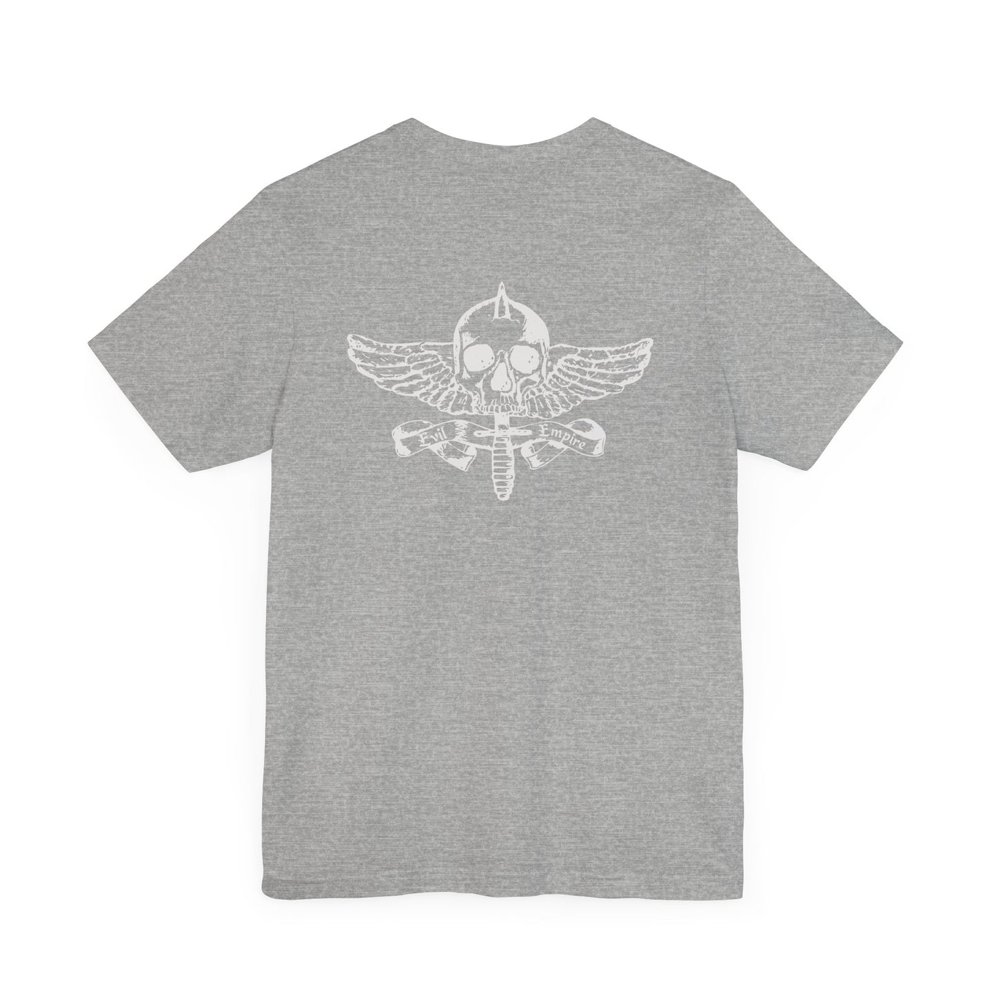 Evil Empire silver EE logo on front Unisex Jersey Short Sleeve Tee