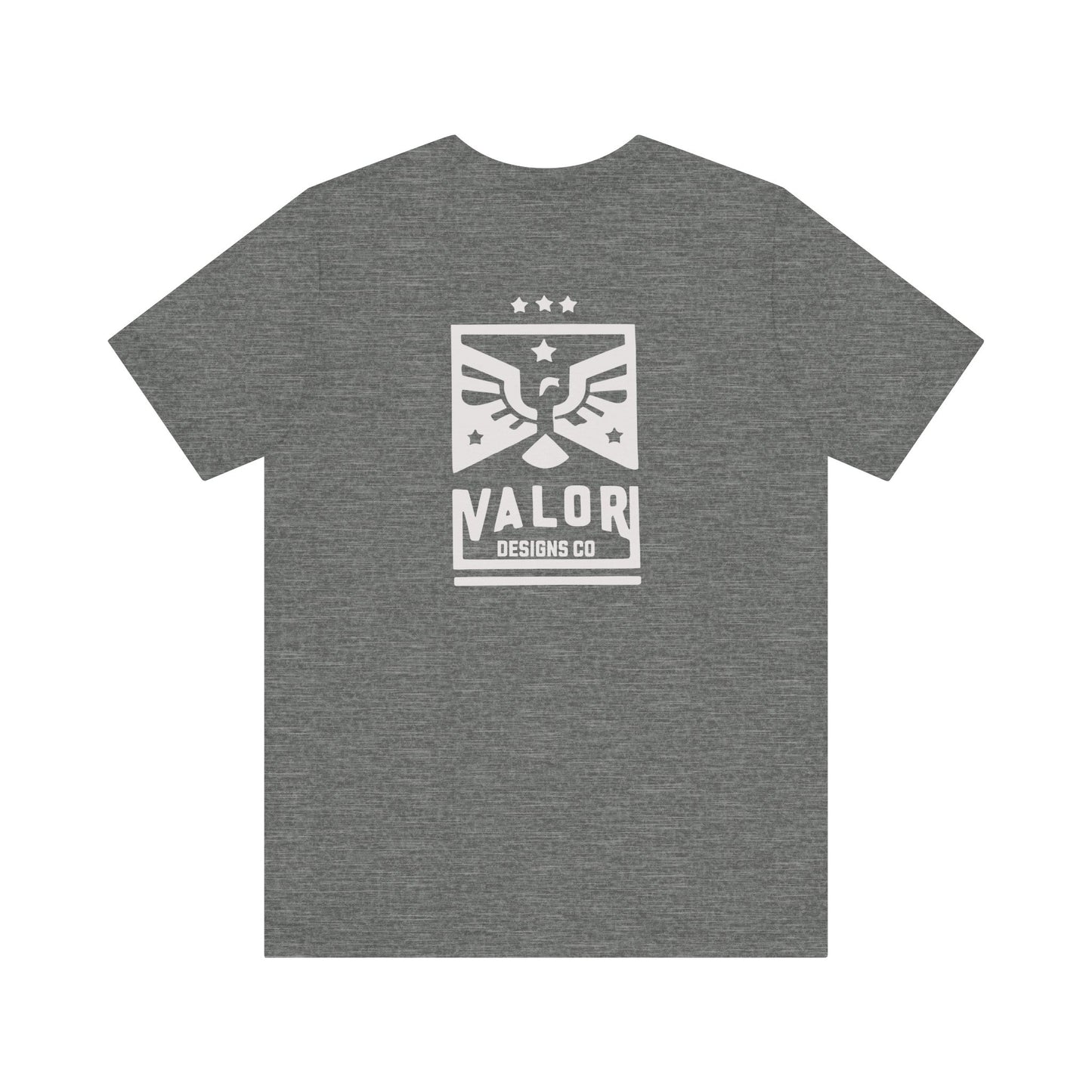 Valor Designs Co silver logo on Front/Back Unisex Jersey Short Sleeve Tee