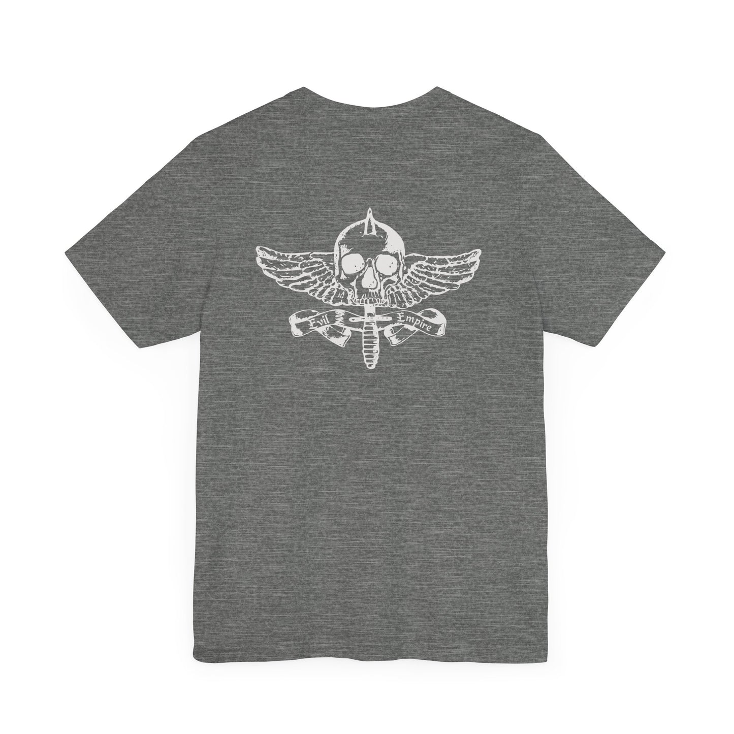 Evil Empire silver EE logo on front Unisex Jersey Short Sleeve Tee