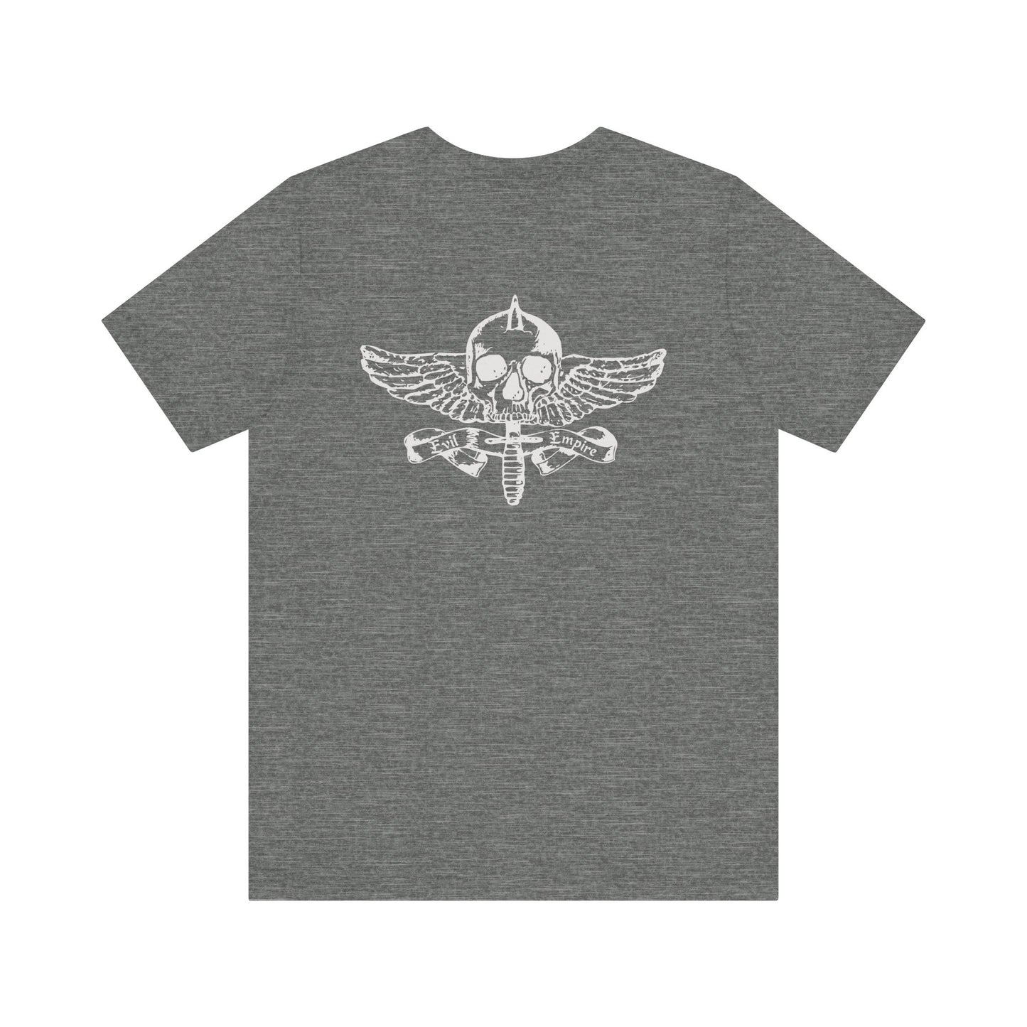 Evil Empire silver EE logo on front Unisex Jersey Short Sleeve Tee